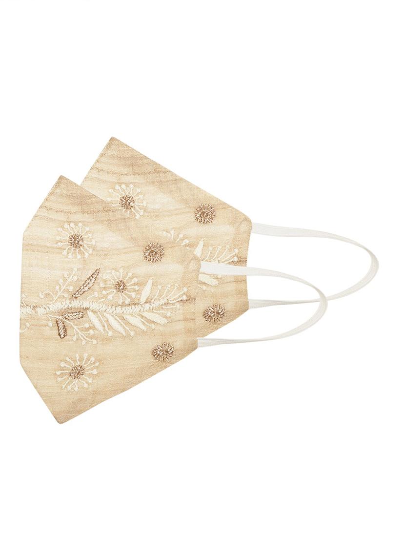 ada hand-embroidered beige chikankari face mask - 17765291 - Zoom Image - 0