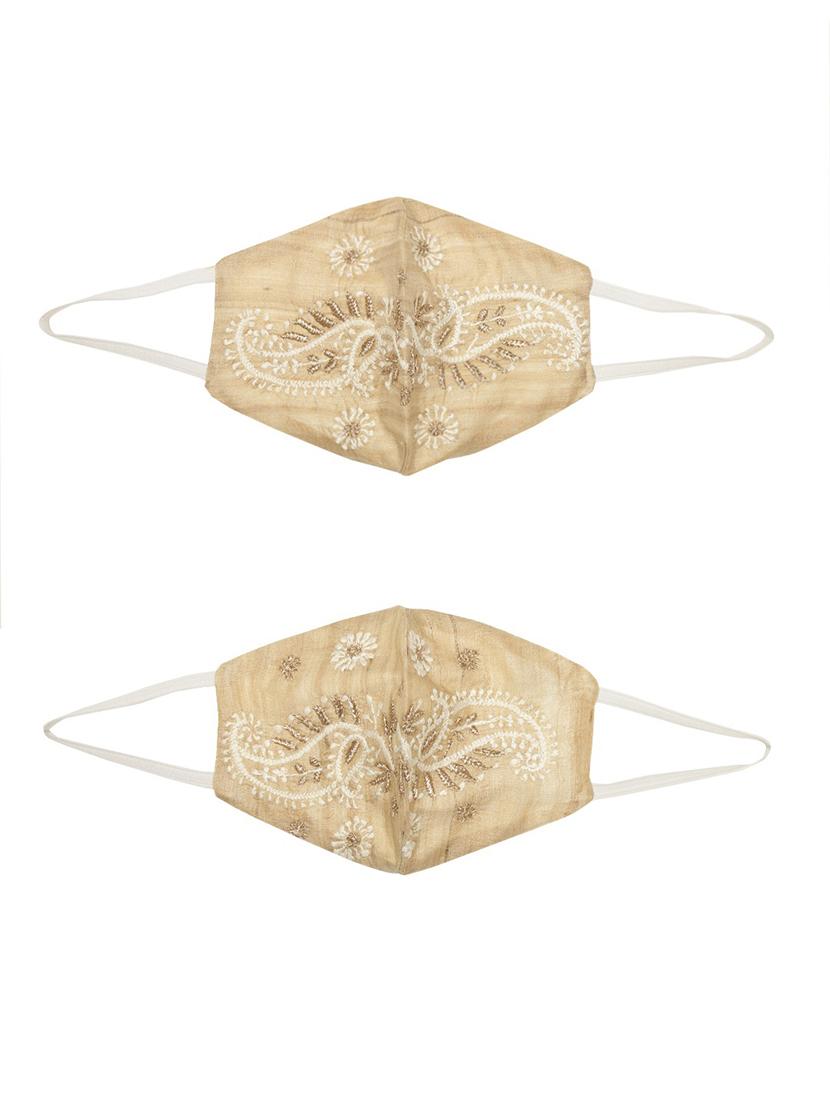 ada hand-embroidered beige chikankari face mask - 17765293 - Zoom Image - 0