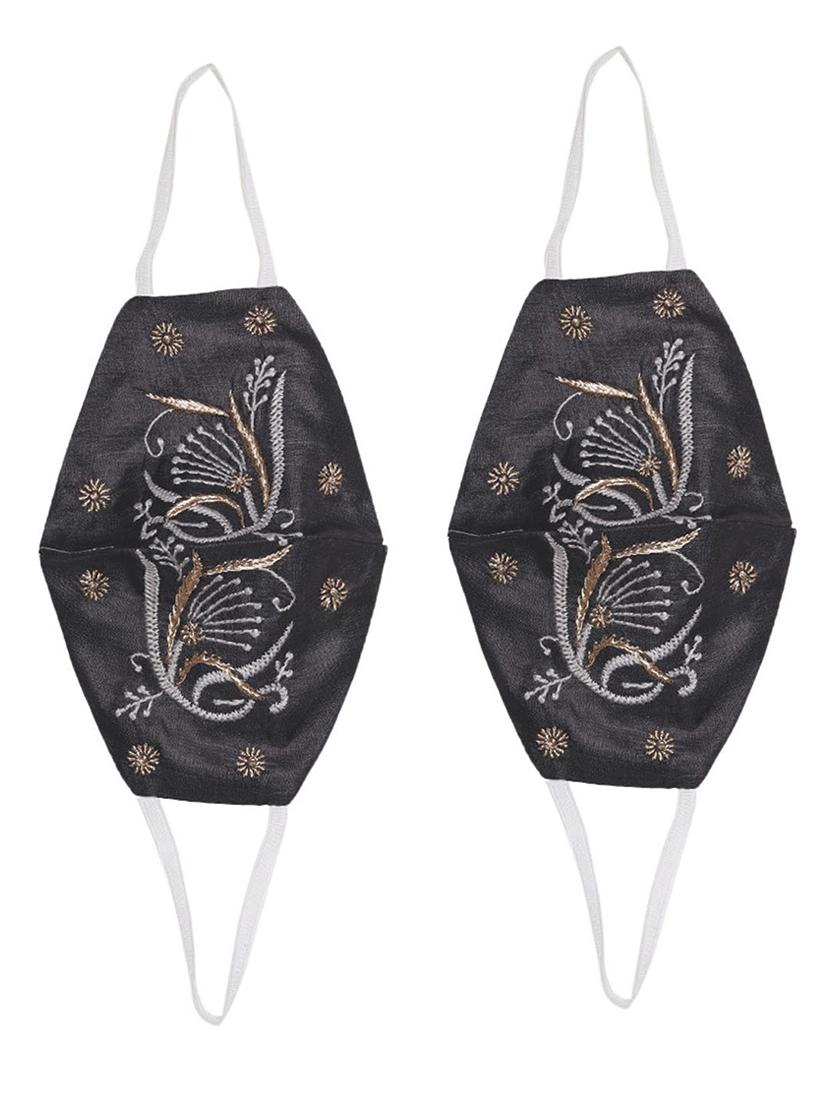 ada hand-embroidered black chikankari face mask - 17765294 - Zoom Image - 0