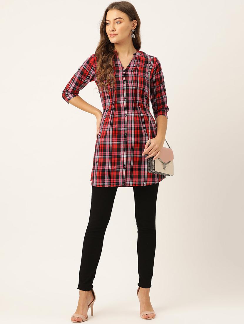 mandarin neck checkered tunic - 17765755 - Standard Image - 3