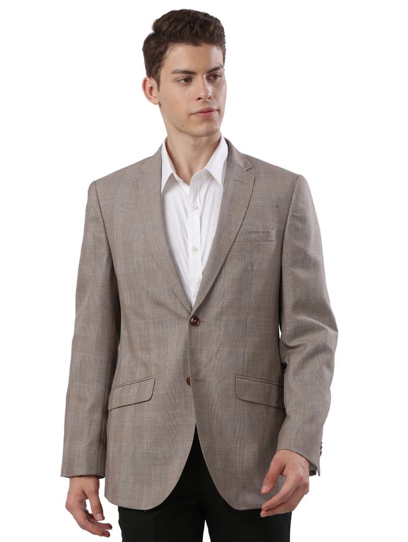 beige checkered single breasted formal blazer 