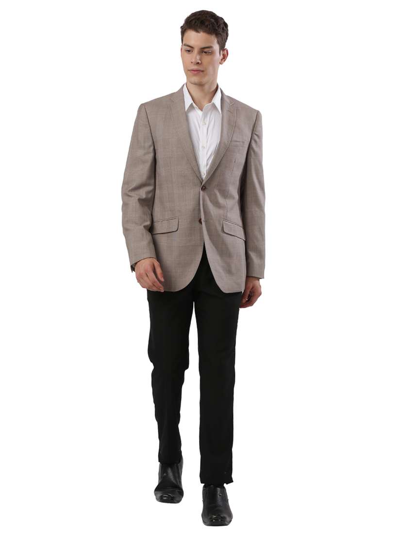 beige checkered single breasted formal blazer  - 17766303 -  Standard Image - 3