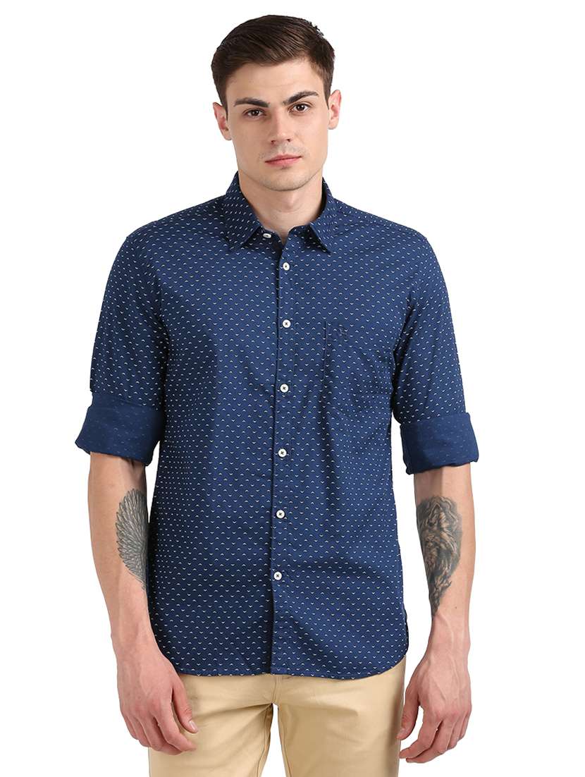 navy blue printed casual shirt - 17768334 - Zoom Image - 0