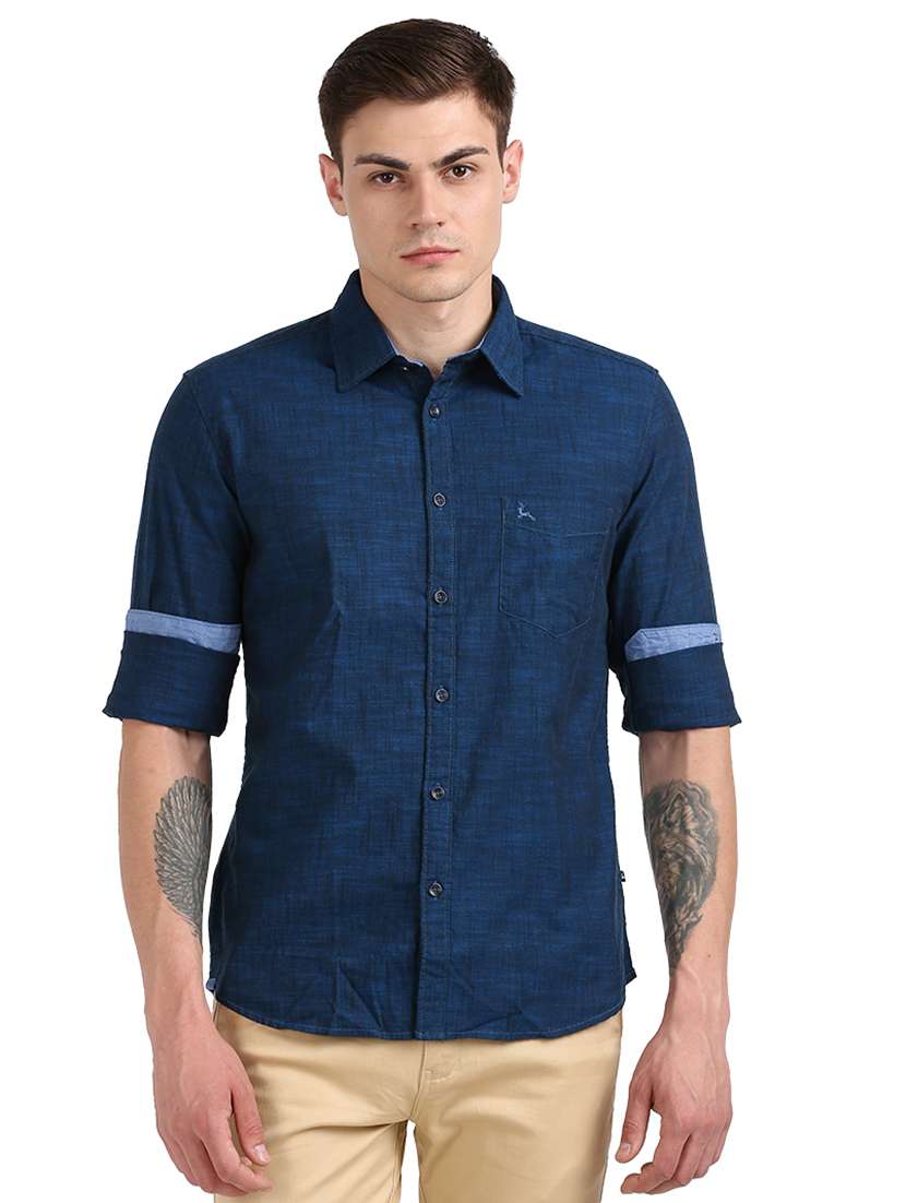 navy blue self design casual shirt - 17768383 - Zoom Image - 0