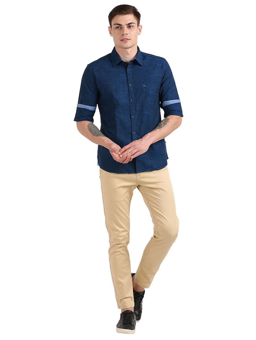 navy blue self design casual shirt - 17768383 - Standard Image - 3
