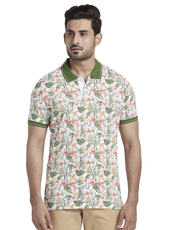 white floral polo t-shirt