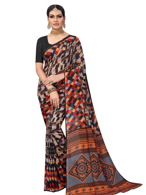 self design printed georgette saree with blouse - 17769245 - Standard Image - 0
