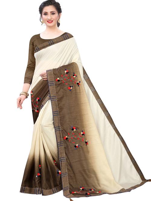 solid embroidered saree with blouse - 17769252 - Standard Image - 0