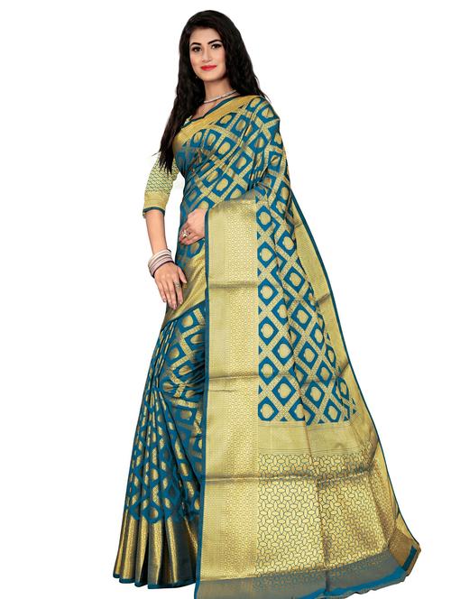 indigo silk banarasi saree with blouse - 17770134 - Standard Image - 0