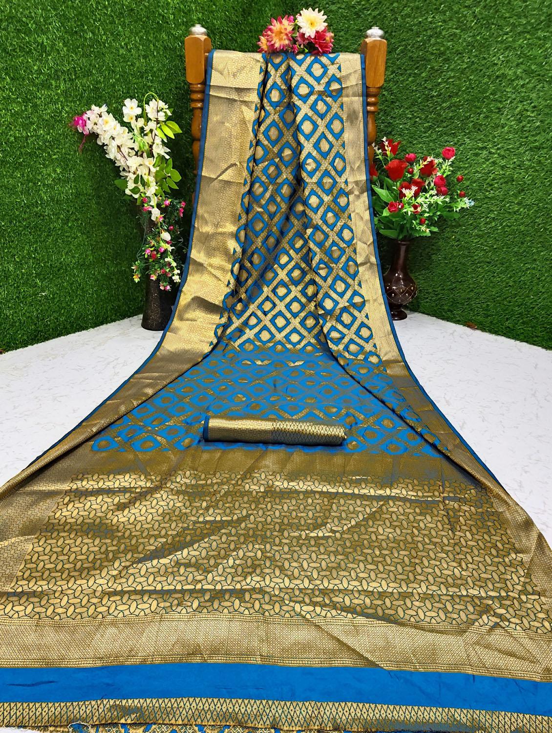 indigo silk banarasi saree with blouse - 17770134 - Standard Image - 3