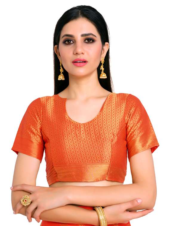 women's ethnic motifs orange colored saree with blouse - 17770726 -  Standard Image - 3
