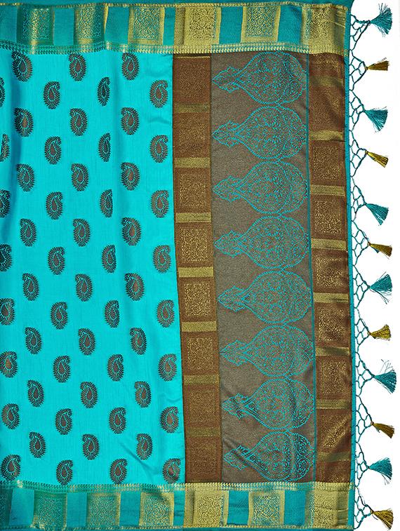 turquoise art silk kanjivaram saree with blouse - 17770741 - Standard Image - 3