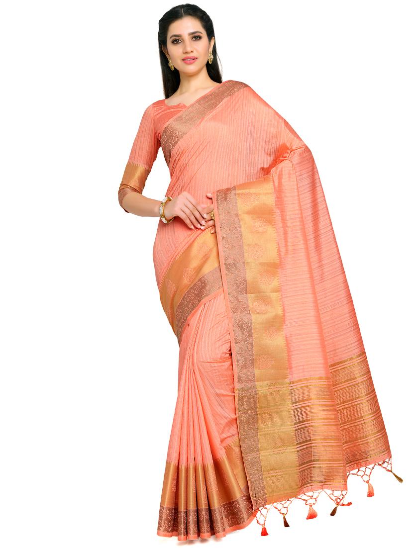 women's floral peach colored saree with blouse - 17770748 - Zoom Image - 0