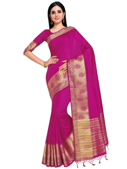 pink raw silk kanjivaram saree with blouse - 17770749 - Standard Image - 0