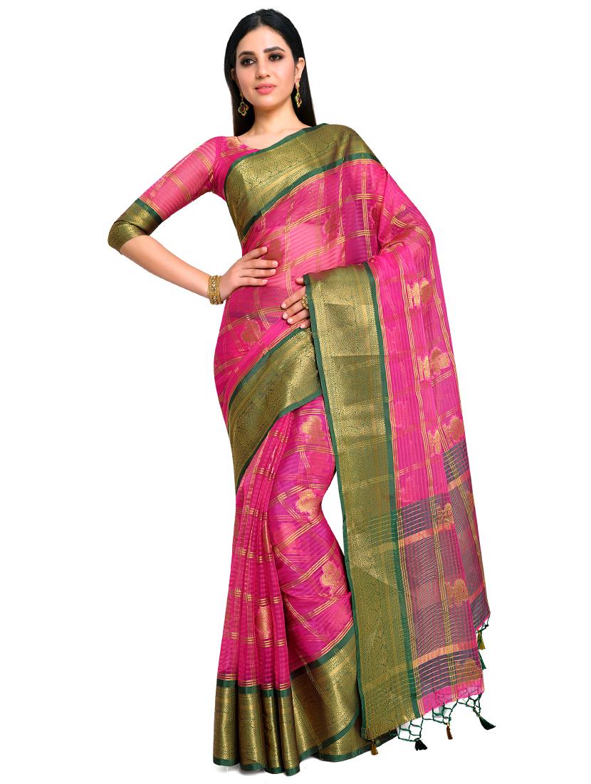 pink organza banarasi saree with blouse - 17770764 - Zoom Image - 0
