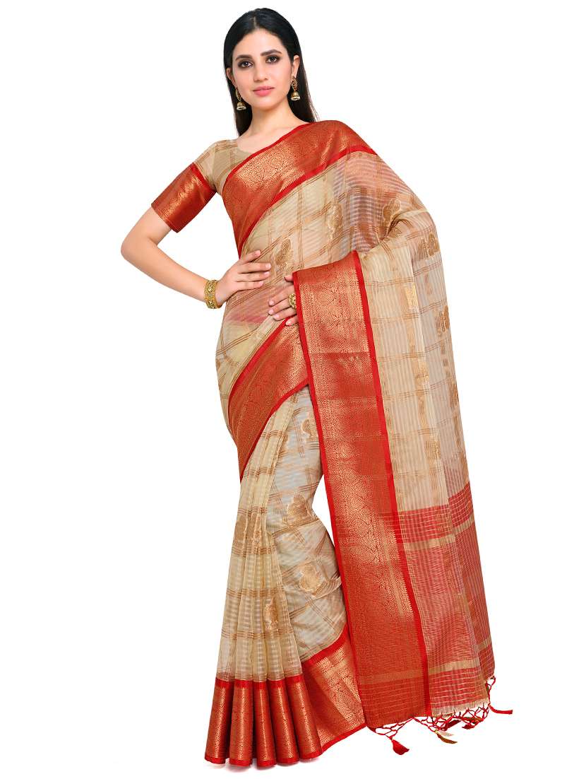 offwhite organza banarasi saree with blouse - 17770765 - Zoom Image - 0