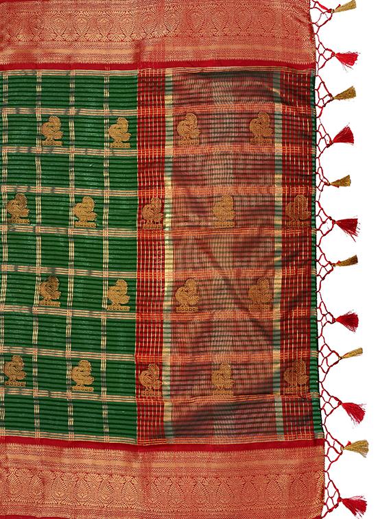 green organza banarasi saree - 17770766 - Standard Image - 3