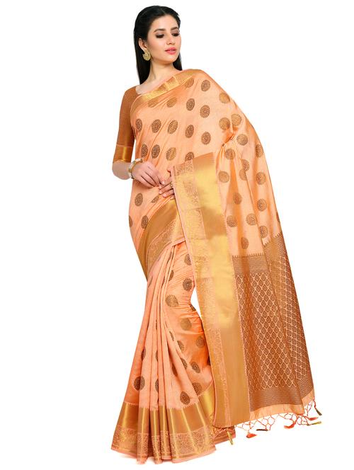 peach art silk kanjivaram saree with blouse - 17770767 - Standard Image - 0