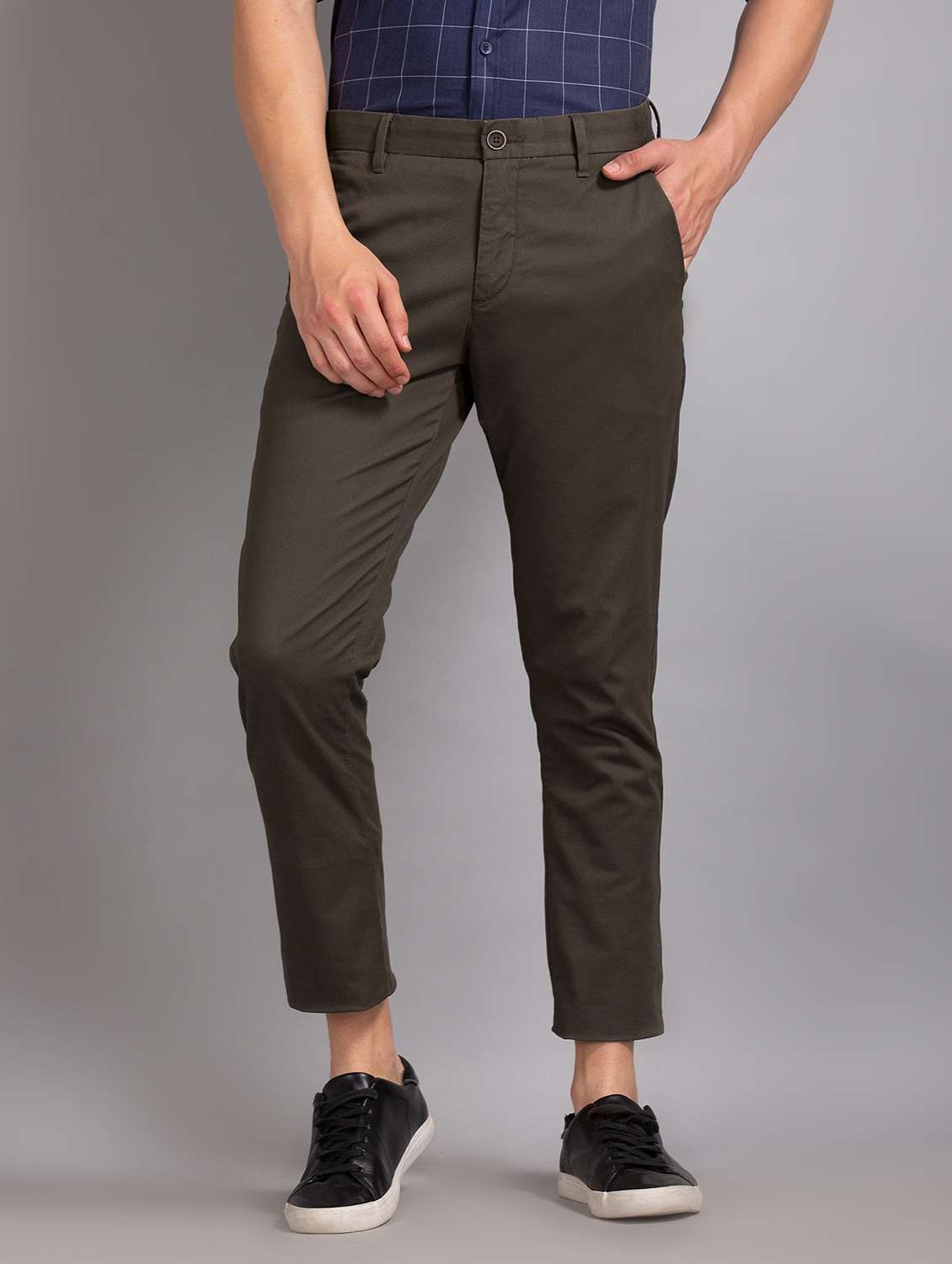 brown printed flat front casual trouser