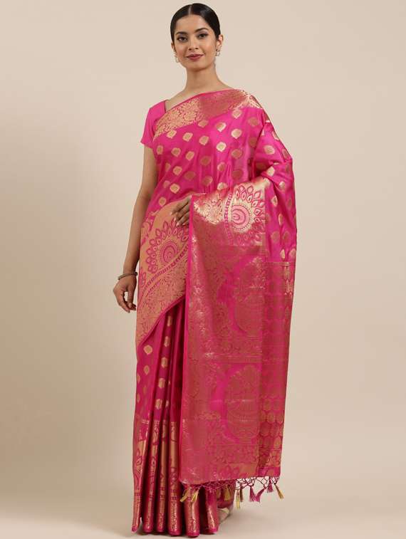 women's self design pink colored saree with blouse