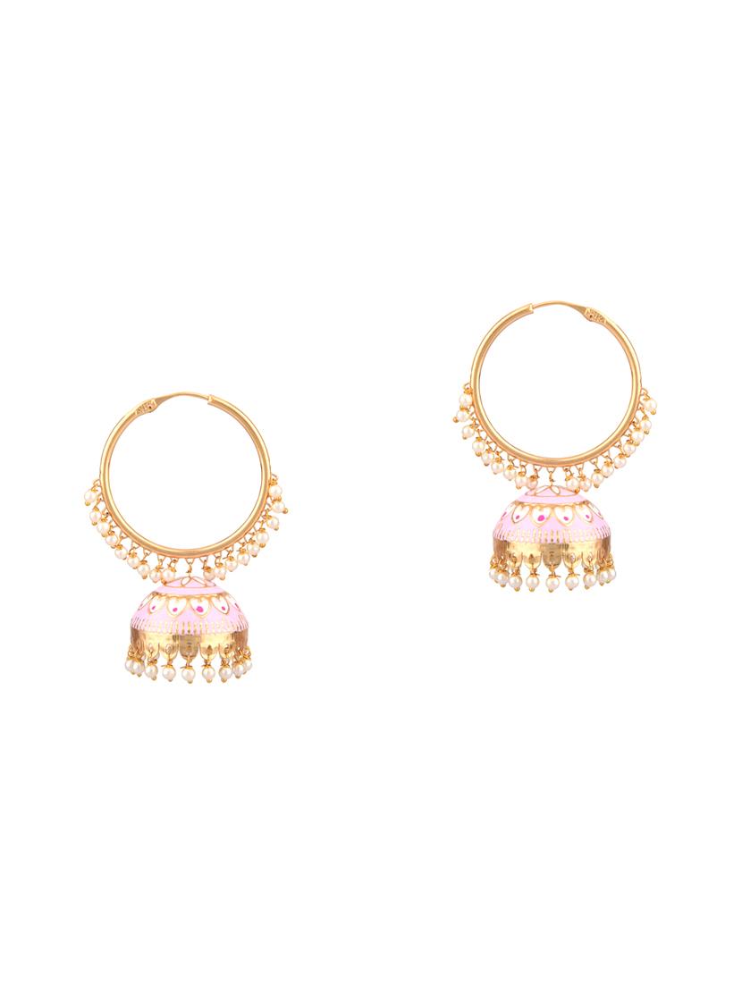 pink gold plated jhumka earring - 17772597 - Zoom Image - 0