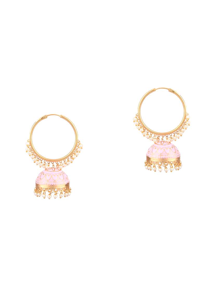 pink gold plated jhumka earring - 17772602 - Zoom Image - 0