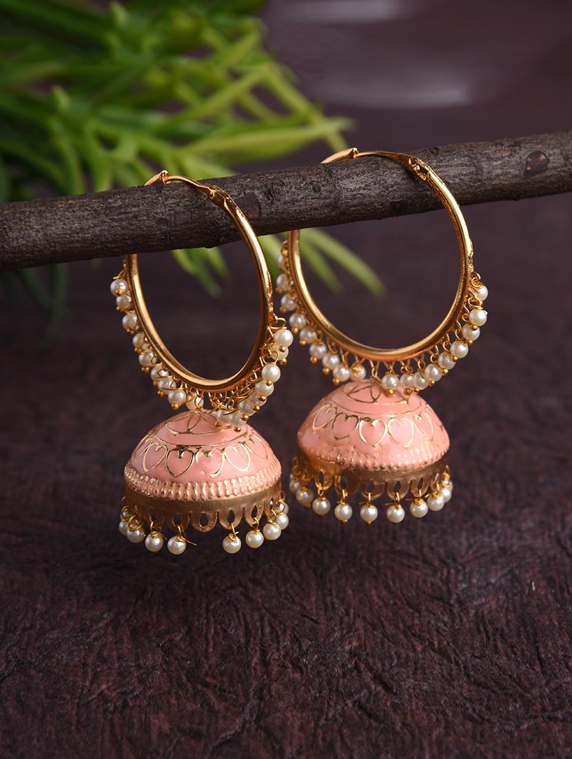orange gold plated jhumka earring - 17772605 - Zoom Image - 0