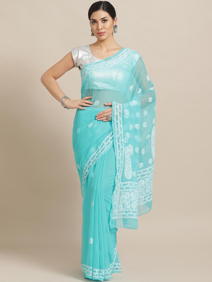 Buy online Ada Hand-embroidered Sea Green Chikankari Saree With Blouse from ethnic wear for Women by Ada for ₹2990 at 0% off | 2022 Limeroad.com