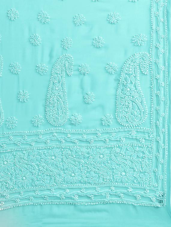 ada hand-embroidered sea green chikankari saree with blouse - 17772679 - Standard Image - 5