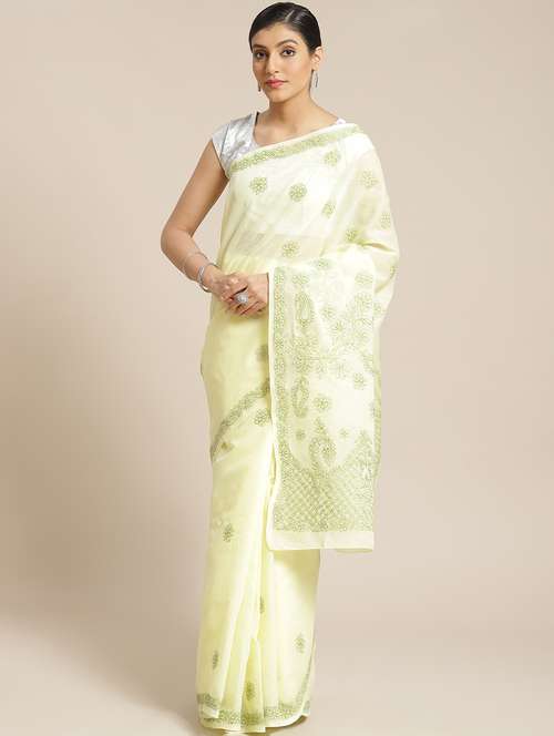 ada hand-embroidered lemon chikankari saree with blouse - 17772682 -  Standard Image - 0