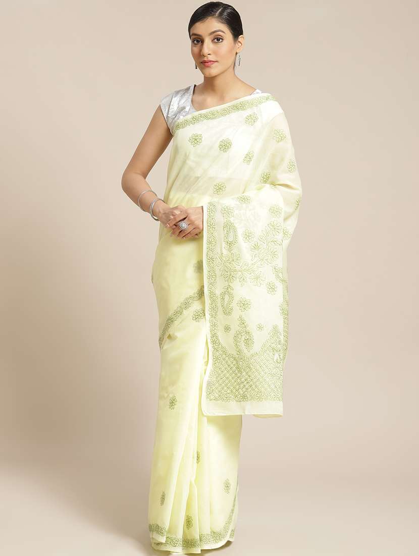 ada hand-embroidered lemon chikankari saree with blouse - 17772682 -  Zoom Image - 0
