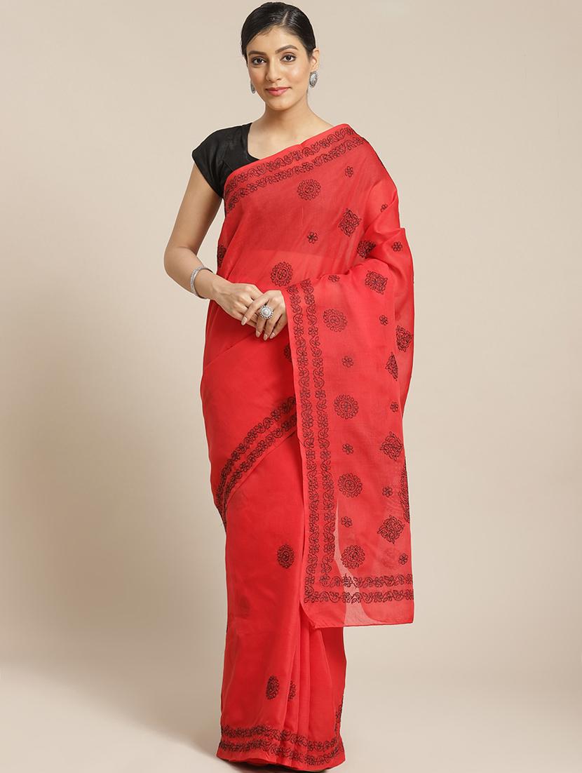 ada hand-embroidered red chikankari saree with blouse - 17772691 -  Zoom Image - 0