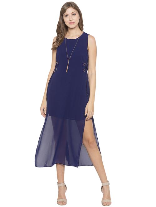 tie knot detail high slit dress - 17776359 - Standard Image - 0