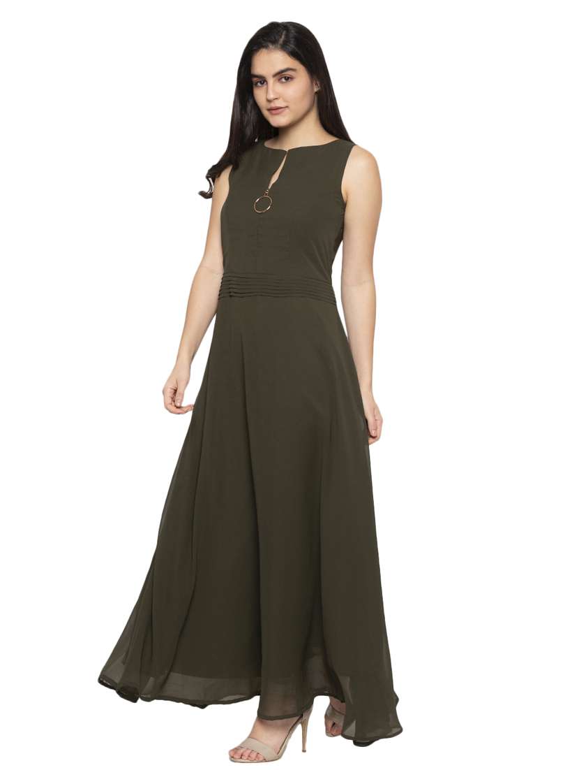 round neck solid flared dress - 17776398 -  Zoom Image - 0
