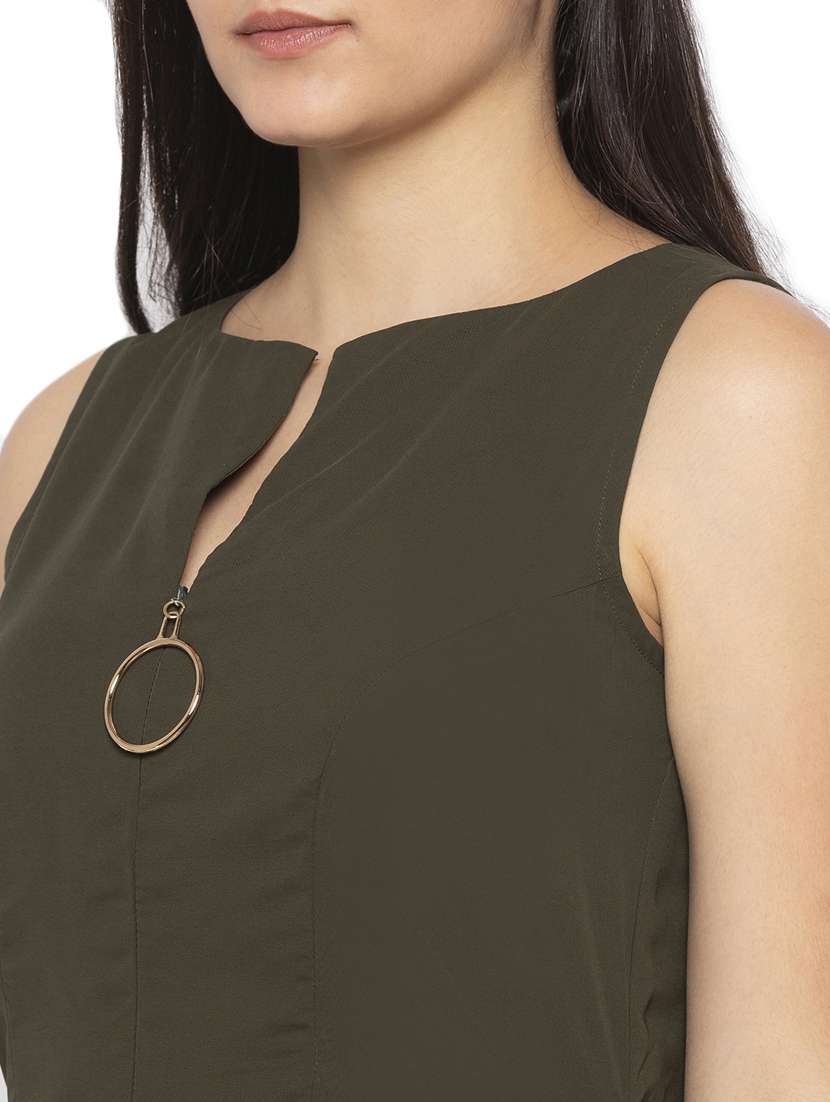 round neck solid flared dress - 17776398 - Standard Image - 3