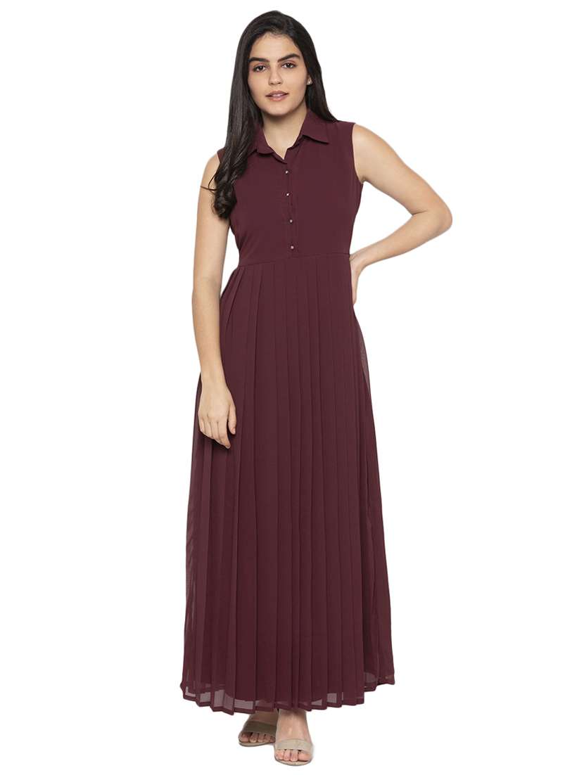 pleated solid shirt dress