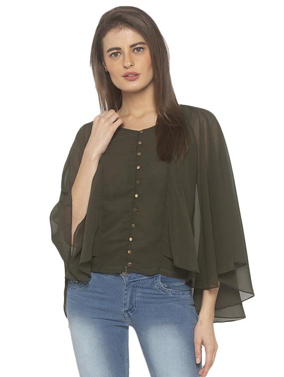 cape sleeved solid regular top - 17776485 -  Zoom Image - 0