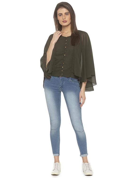 cape sleeved solid regular top - 17776485 - Standard Image - 3