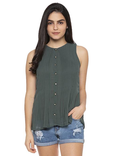 round neck pleated top - 17776494 - Standard Image - 0