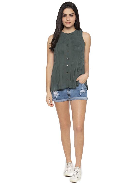 round neck pleated top - 17776494 - Standard Image - 3