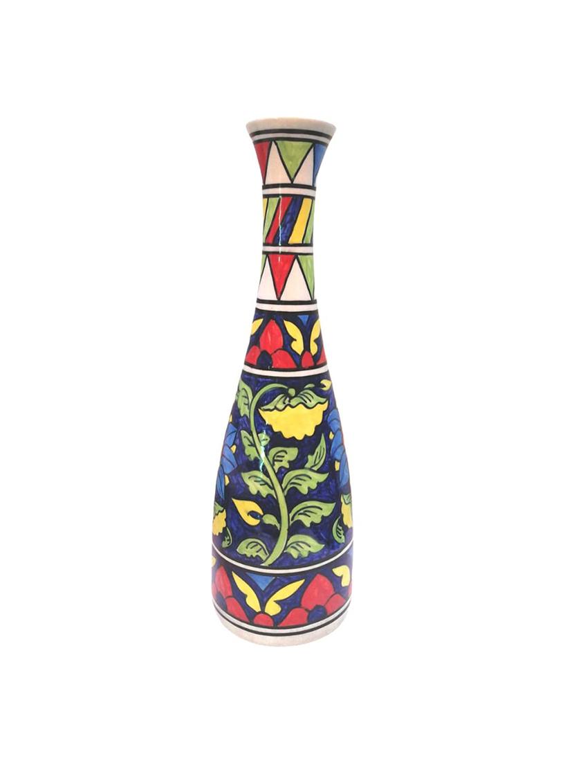 craftghar decorative flower vase for living room | made of ceramic 12 inch long vase | handmade vase ceramic |blue and red - 17777923 - Zoom Image - 0