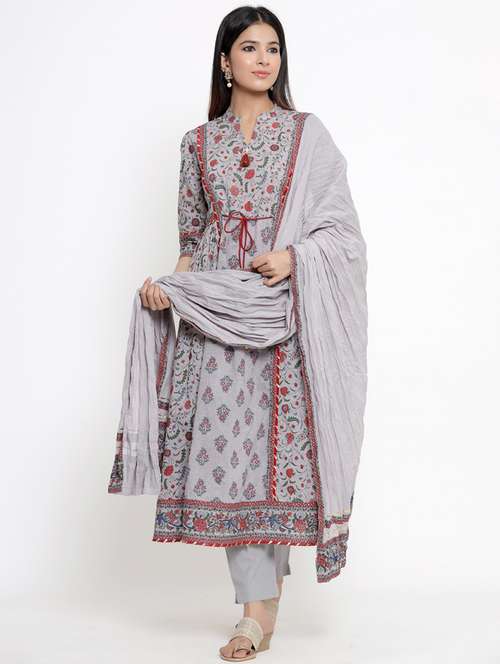 floral kurta pant dupatta set with face mask - 17778140 - Standard Image - 0