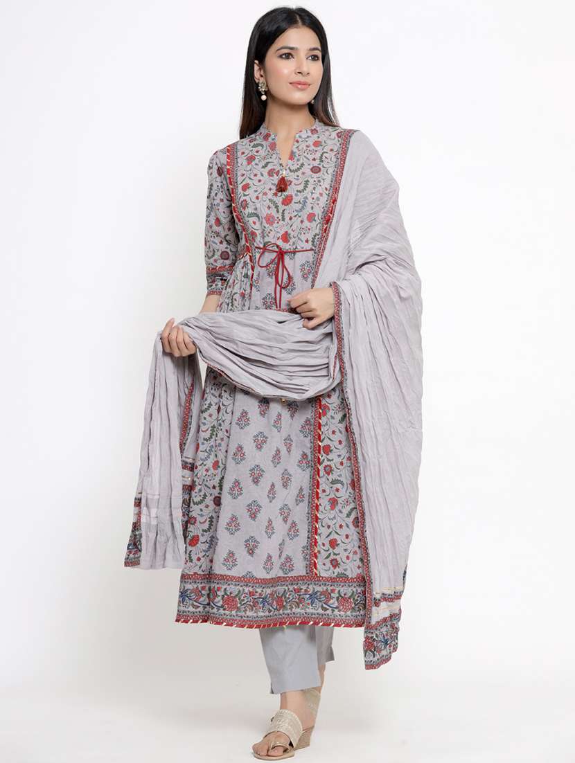 floral kurta pant dupatta set with face mask - 17778140 - Zoom Image - 0