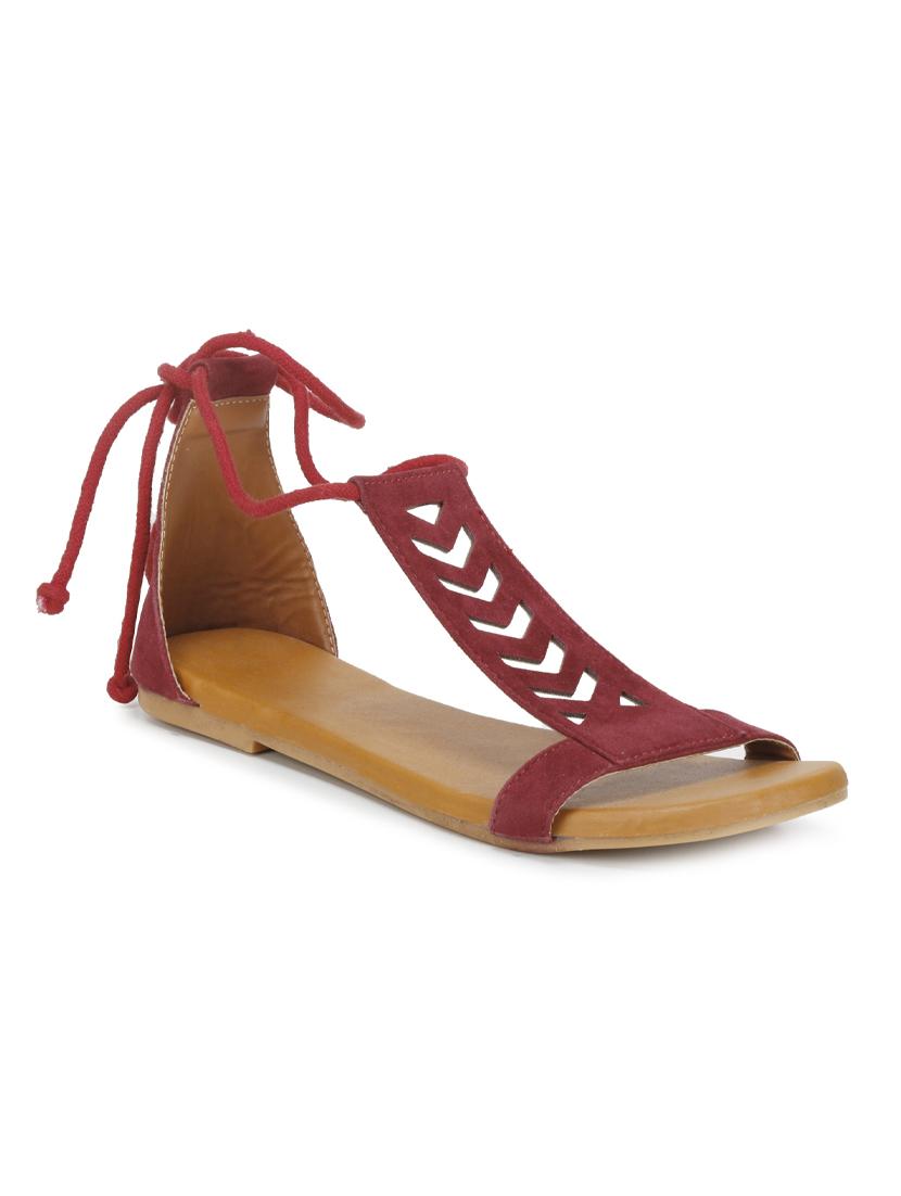 maroon velvet laceup sandals - 17778245 - Zoom Image - 0