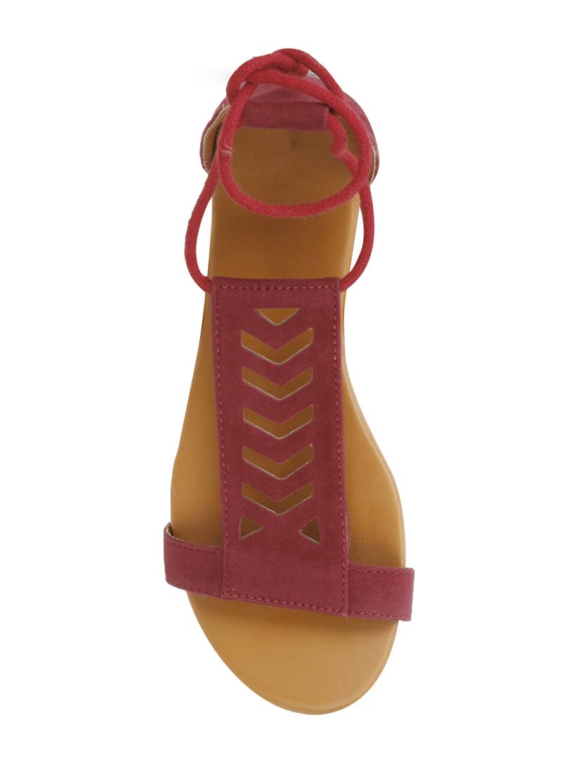 maroon velvet laceup sandals - 17778245 - Standard Image - 3