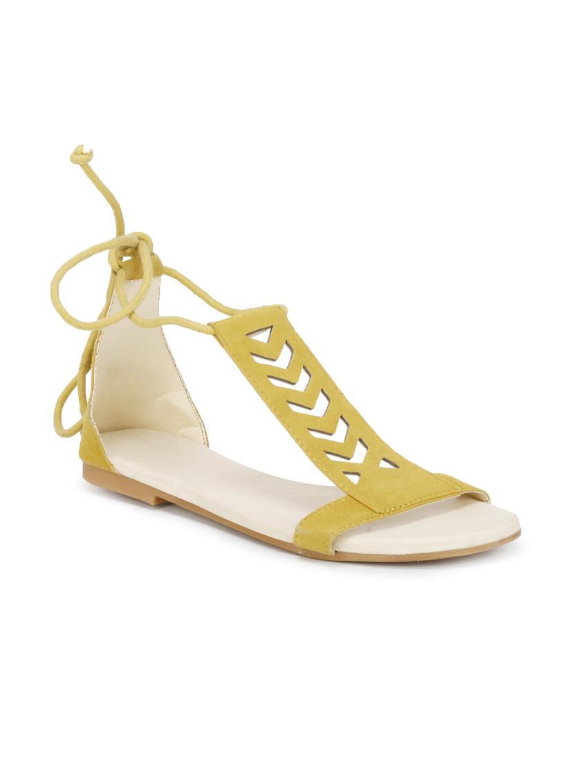 yellow velvet laceup sandals - 17778248 - Zoom Image - 0