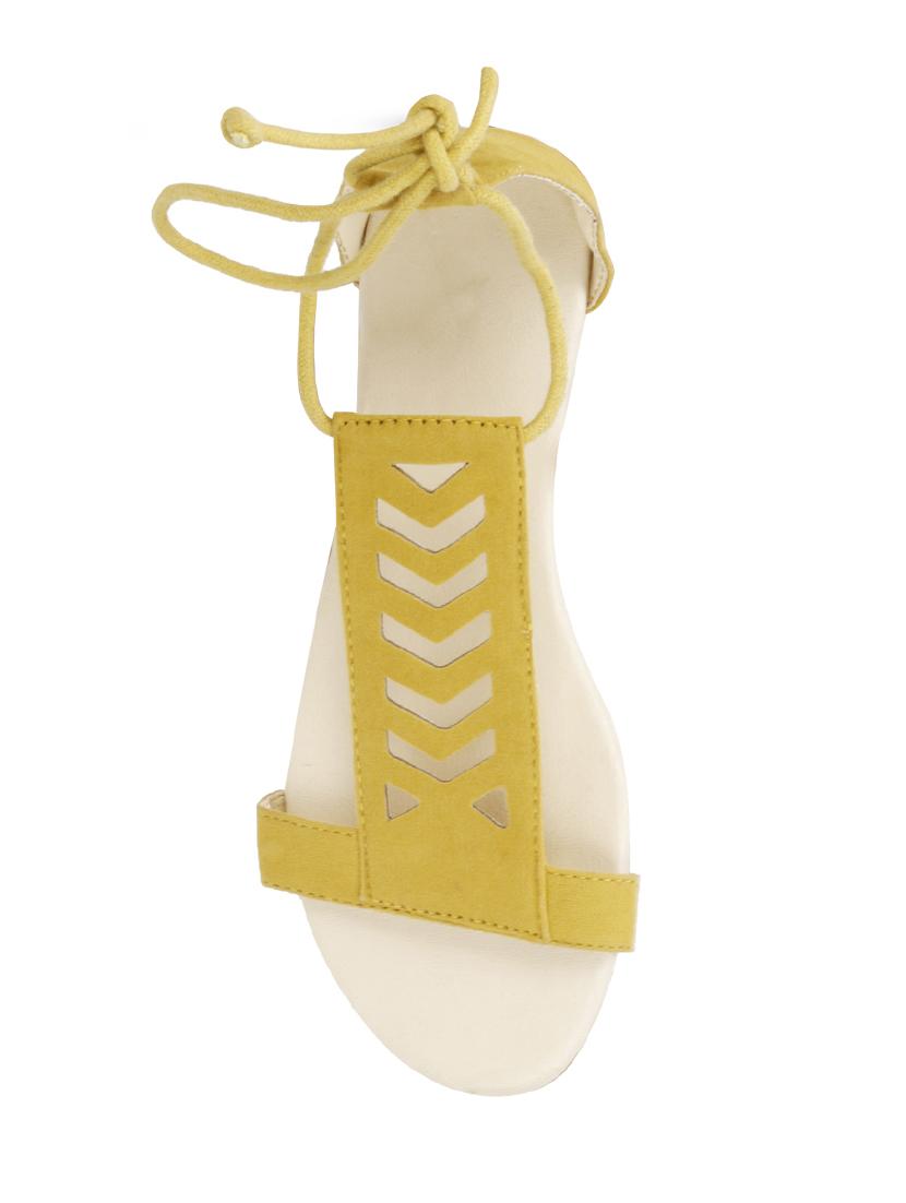 yellow velvet laceup sandals - 17778248 - Standard Image - 3