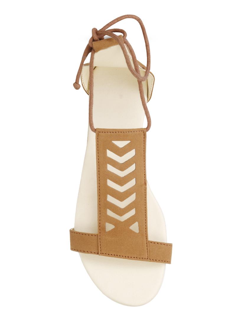 tan velvet laceup sandals - 17778250 - Standard Image - 3