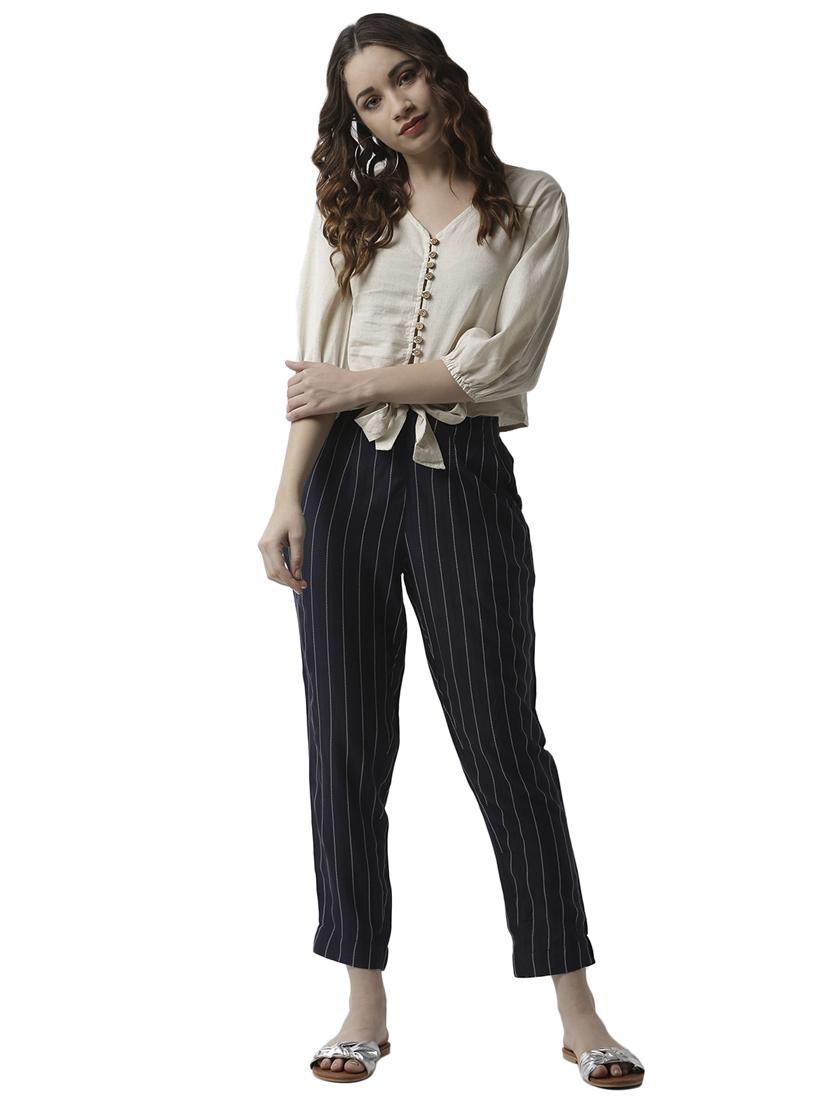 blue striped cigarette pants trouser - 17778923 - Standard Image - 3