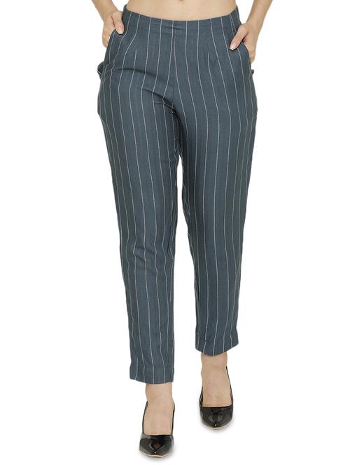 grey striped cigarette pants trouser - 17778924 - Standard Image - 0